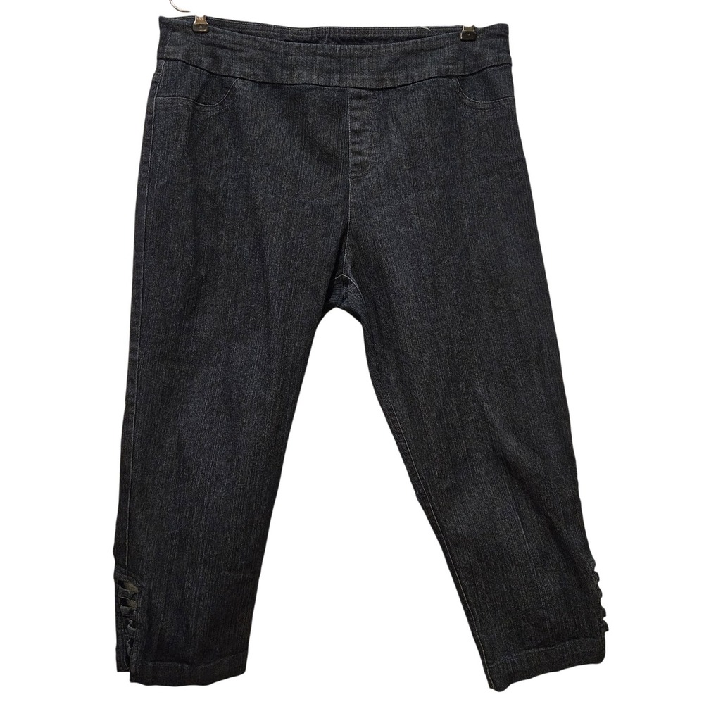 Soft‎ Surroundings Denim Capri Pants Womens PXL Button Detail Stretch Dark Wash